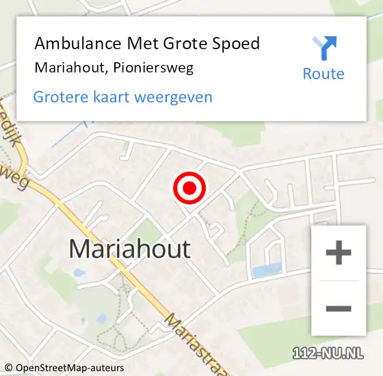 Locatie op kaart van de 112 melding: Ambulance Met Grote Spoed Naar Mariahout, Pioniersweg op 30 oktober 2014 22:18