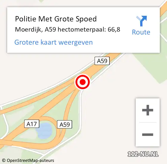 Locatie op kaart van de 112 melding: Politie Met Grote Spoed Naar Moerdijk, A59 hectometerpaal: 66,8 op 19 december 2024 14:30