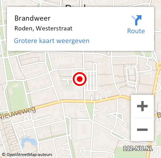 Locatie op kaart van de 112 melding: Brandweer Roden, Westerstraat op 19 december 2024 14:48