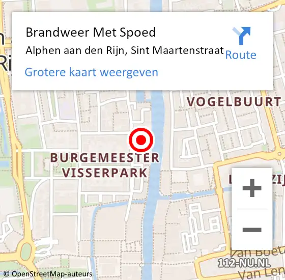 Locatie op kaart van de 112 melding: Brandweer Met Spoed Naar Alphen aan den Rijn, Sint Maartenstraat op 19 december 2024 15:13