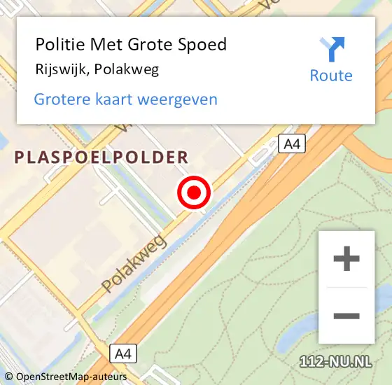 Locatie op kaart van de 112 melding: Politie Met Grote Spoed Naar Rijswijk, Polakweg op 19 december 2024 15:27