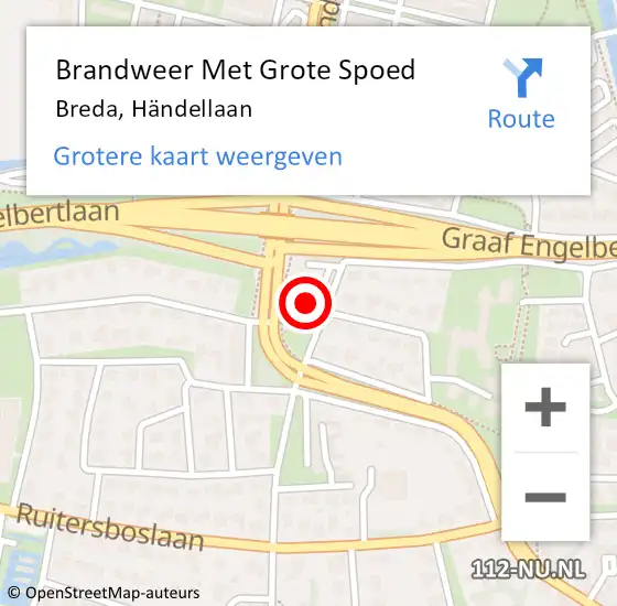 Locatie op kaart van de 112 melding: Brandweer Met Grote Spoed Naar Breda, Händellaan op 19 december 2024 15:43