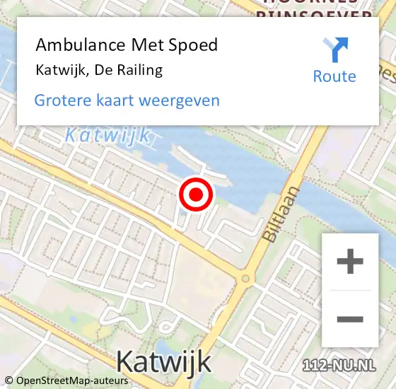 Locatie op kaart van de 112 melding: Ambulance Met Spoed Naar Katwijk, De Railing op 19 december 2024 16:28