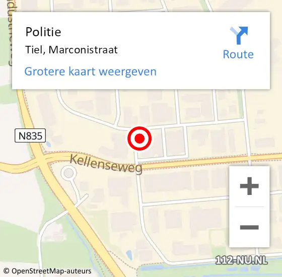 Locatie op kaart van de 112 melding: Politie Tiel, Marconistraat op 19 december 2024 16:38