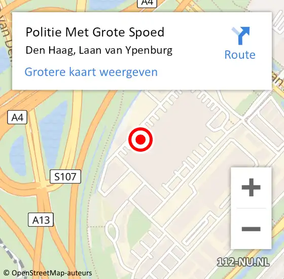 Locatie op kaart van de 112 melding: Politie Met Grote Spoed Naar Den Haag, Laan van Ypenburg op 19 december 2024 17:01