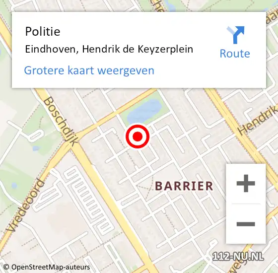 Locatie op kaart van de 112 melding: Politie Eindhoven, Hendrik de Keyzerplein op 19 december 2024 17:05