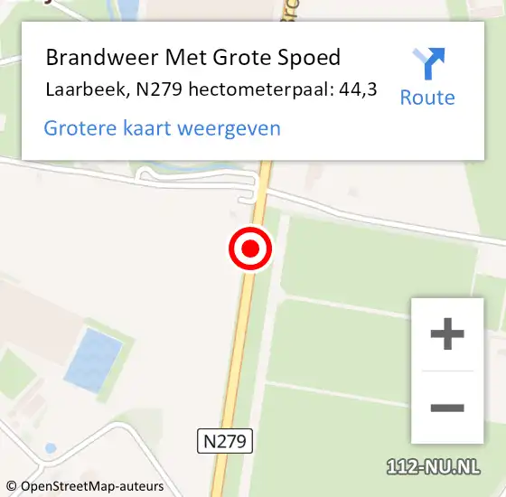 Locatie op kaart van de 112 melding: Brandweer Met Grote Spoed Naar Laarbeek, N279 hectometerpaal: 44,3 op 19 december 2024 17:10