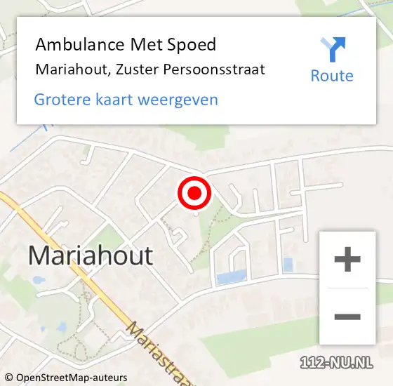 Locatie op kaart van de 112 melding: Ambulance Met Spoed Naar Mariahout, Zuster Persoonsstraat op 30 oktober 2014 23:01