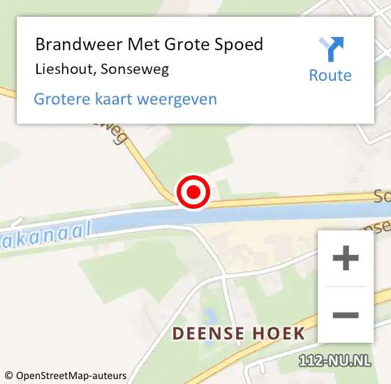 Locatie op kaart van de 112 melding: Brandweer Met Grote Spoed Naar Lieshout, Sonseweg op 19 december 2024 17:43