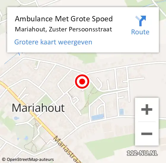 Locatie op kaart van de 112 melding: Ambulance Met Grote Spoed Naar Mariahout, Zuster Persoonsstraat op 30 oktober 2014 23:06