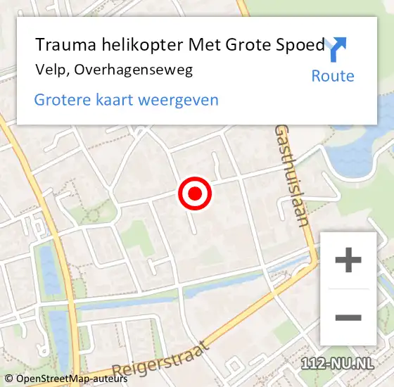 Locatie op kaart van de 112 melding: Trauma helikopter Met Grote Spoed Naar Velp, Overhagenseweg op 19 december 2024 17:52