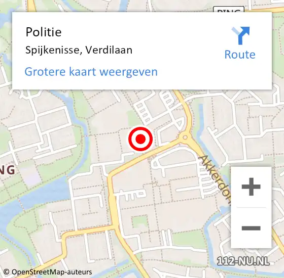 Locatie op kaart van de 112 melding: Politie Spijkenisse, Verdilaan op 19 december 2024 17:56