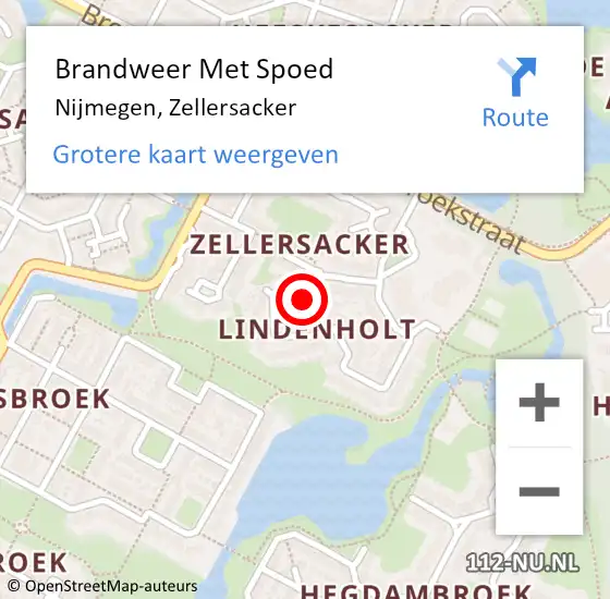 Locatie op kaart van de 112 melding: Brandweer Met Spoed Naar Nijmegen, Zellersacker op 19 december 2024 18:01