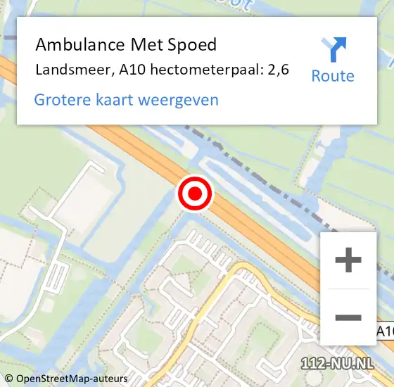 Locatie op kaart van de 112 melding: Ambulance Met Spoed Naar Landsmeer, A10 hectometerpaal: 2,6 op 19 december 2024 18:05