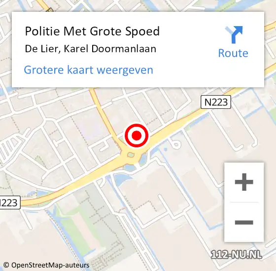 Locatie op kaart van de 112 melding: Politie Met Grote Spoed Naar De Lier, Karel Doormanlaan op 19 december 2024 18:10