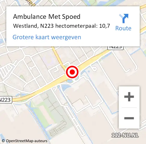 Locatie op kaart van de 112 melding: Ambulance Met Spoed Naar Westland, N223 hectometerpaal: 10,7 op 19 december 2024 18:18