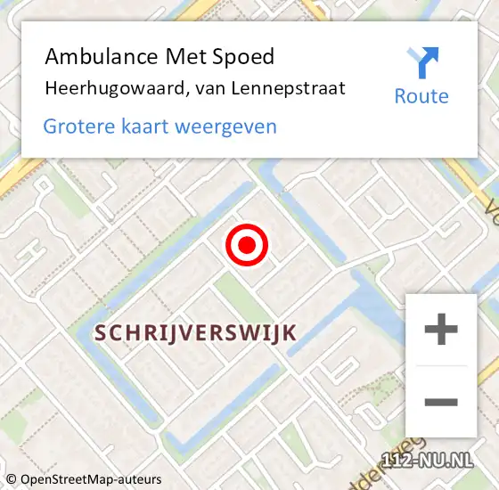 Locatie op kaart van de 112 melding: Ambulance Met Spoed Naar Heerhugowaard, van Lennepstraat op 19 december 2024 18:23