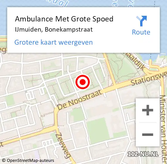 Locatie op kaart van de 112 melding: Ambulance Met Grote Spoed Naar IJmuiden, Bonekampstraat op 19 december 2024 18:44