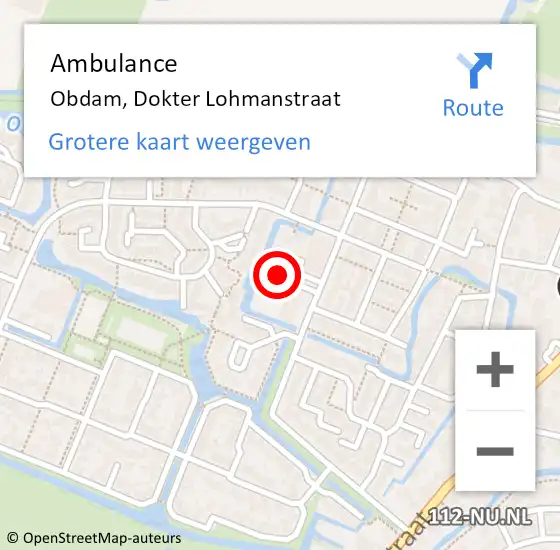 Locatie op kaart van de 112 melding: Ambulance Obdam, Dokter Lohmanstraat op 19 december 2024 19:06