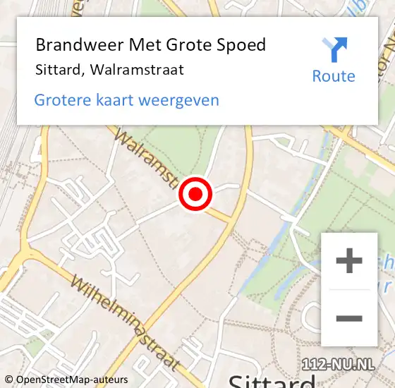 Locatie op kaart van de 112 melding: Brandweer Met Grote Spoed Naar Sittard, Walramstraat op 19 december 2024 19:26