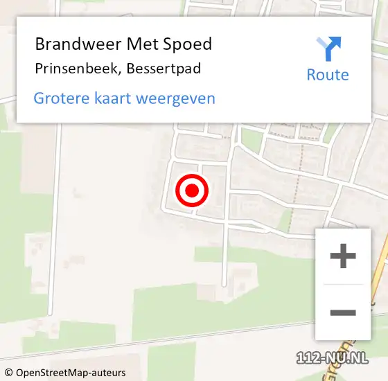 Locatie op kaart van de 112 melding: Brandweer Met Spoed Naar Prinsenbeek, Bessertpad op 19 december 2024 19:45