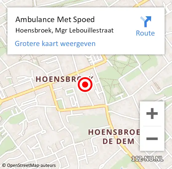 Locatie op kaart van de 112 melding: Ambulance Met Spoed Naar Hoensbroek, Mgr Lebouillestraat op 30 oktober 2014 23:38