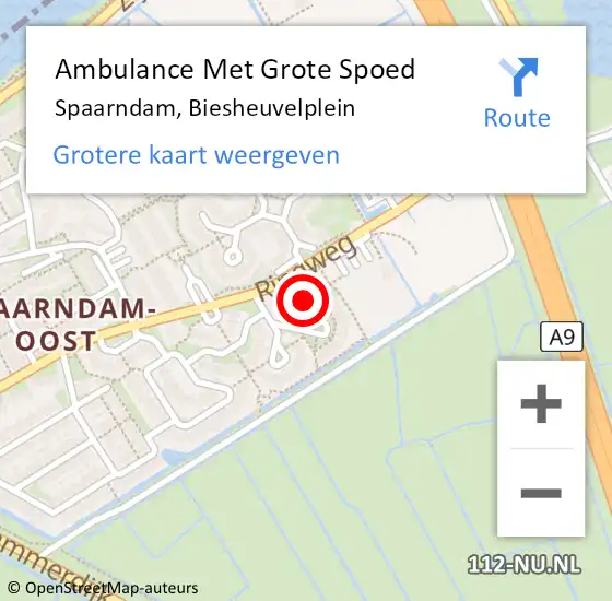 Locatie op kaart van de 112 melding: Ambulance Met Grote Spoed Naar Spaarndam, Biesheuvelplein op 19 december 2024 20:32