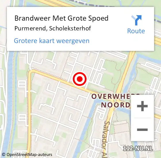 Locatie op kaart van de 112 melding: Brandweer Met Grote Spoed Naar Purmerend, Scholeksterhof op 19 december 2024 20:58