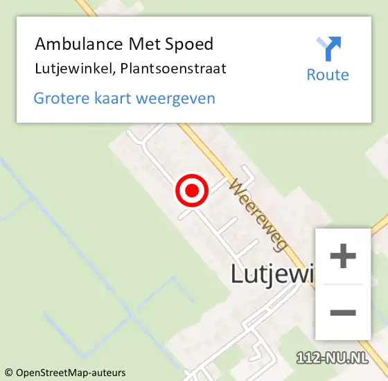 Locatie op kaart van de 112 melding: Ambulance Met Spoed Naar Lutjewinkel, Plantsoenstraat op 19 december 2024 21:33