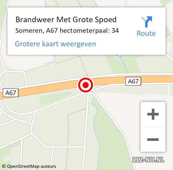 Locatie op kaart van de 112 melding: Brandweer Met Grote Spoed Naar Someren, A67 hectometerpaal: 34 op 19 december 2024 21:37