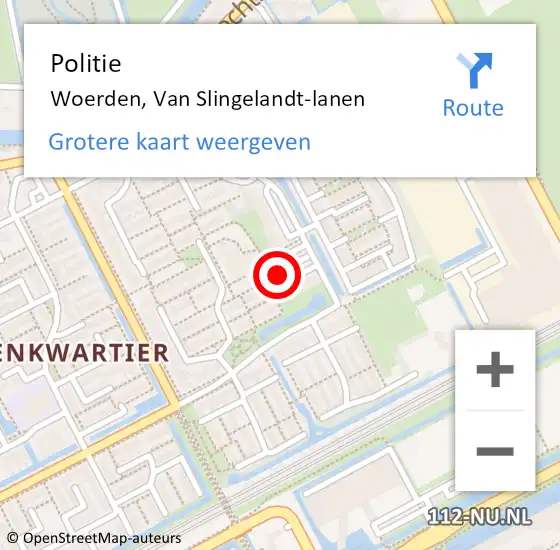 Locatie op kaart van de 112 melding: Politie Woerden, Van Slingelandt-lanen op 19 december 2024 21:37