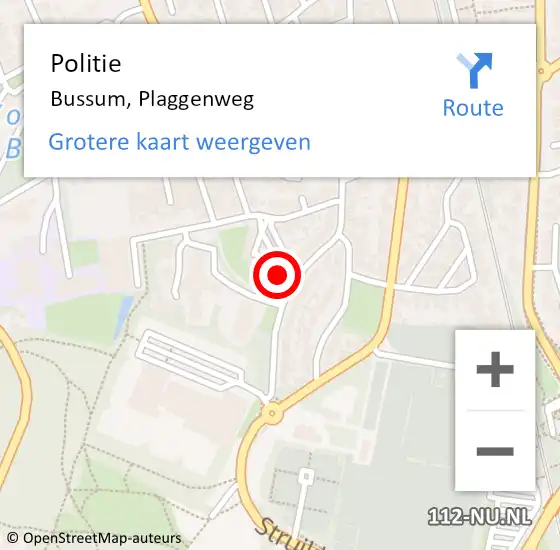 Locatie op kaart van de 112 melding: Politie Bussum, Plaggenweg op 19 december 2024 21:51