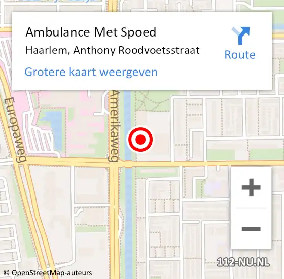 Locatie op kaart van de 112 melding: Ambulance Met Spoed Naar Haarlem, Anthony Roodvoetsstraat op 19 december 2024 23:28