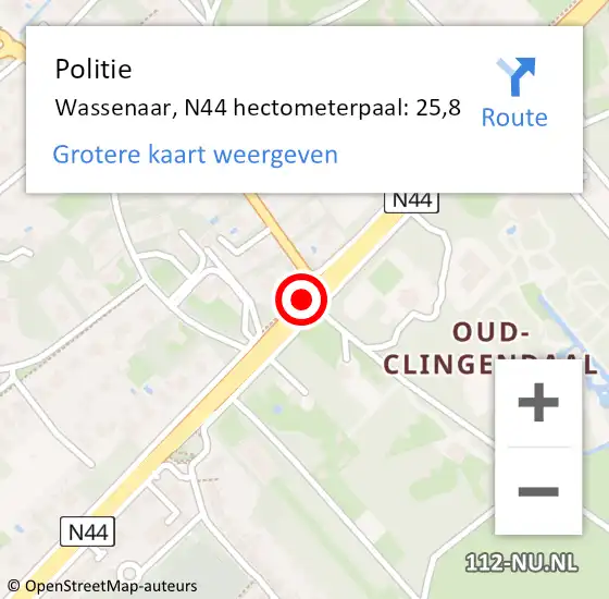 Locatie op kaart van de 112 melding: Politie Wassenaar, N44 hectometerpaal: 25,8 op 19 december 2024 23:35