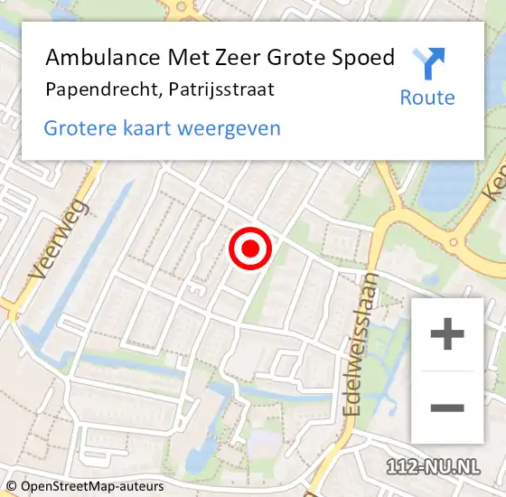 Locatie op kaart van de 112 melding: Ambulance Met Zeer Grote Spoed Naar Papendrecht, Patrijsstraat op 19 december 2024 23:45