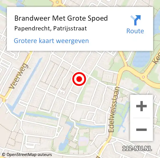 Locatie op kaart van de 112 melding: Brandweer Met Grote Spoed Naar Papendrecht, Patrijsstraat op 20 december 2024 00:15