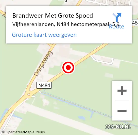 Locatie op kaart van de 112 melding: Brandweer Met Grote Spoed Naar Vijfheerenlanden, N484 hectometerpaal: 5,9 op 20 december 2024 00:26