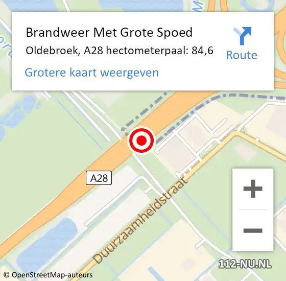 Locatie op kaart van de 112 melding: Brandweer Met Grote Spoed Naar Oldebroek, A28 hectometerpaal: 84,6 op 20 december 2024 00:53