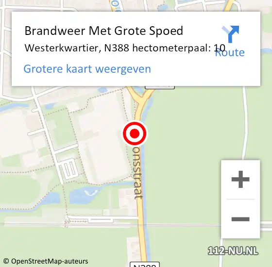 Locatie op kaart van de 112 melding: Brandweer Met Grote Spoed Naar Westerkwartier, N388 hectometerpaal: 10 op 20 december 2024 01:51