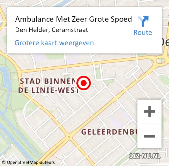 Locatie op kaart van de 112 melding: Ambulance Met Zeer Grote Spoed Naar Den Helder, Ceramstraat op 20 december 2024 03:23