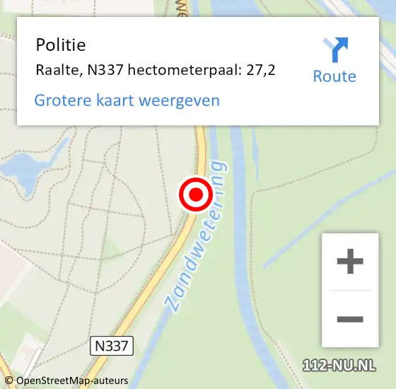 Locatie op kaart van de 112 melding: Politie Raalte, N337 hectometerpaal: 27,2 op 20 december 2024 05:05