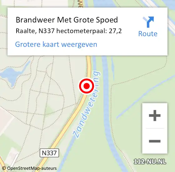 Locatie op kaart van de 112 melding: Brandweer Met Grote Spoed Naar Raalte, N337 hectometerpaal: 27,2 op 20 december 2024 05:06