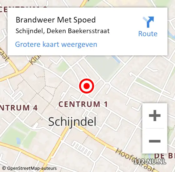 Locatie op kaart van de 112 melding: Brandweer Met Spoed Naar Schijndel, Deken Baekersstraat op 20 december 2024 07:01