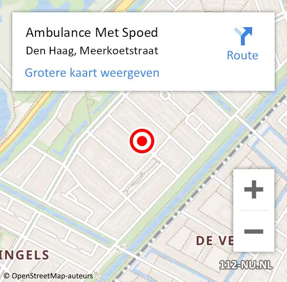 Locatie op kaart van de 112 melding: Ambulance Met Spoed Naar Den Haag, Meerkoetstraat op 20 december 2024 07:26