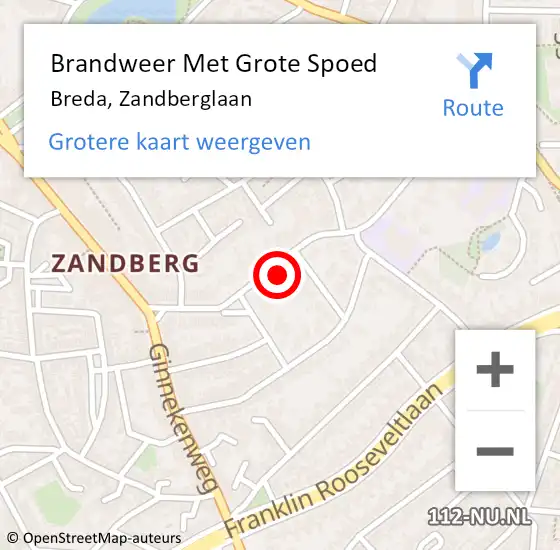 Locatie op kaart van de 112 melding: Brandweer Met Grote Spoed Naar Breda, Zandberglaan op 20 december 2024 07:26