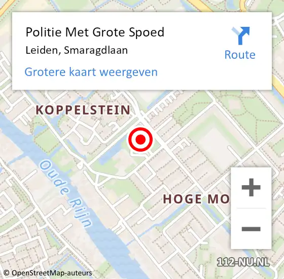 Locatie op kaart van de 112 melding: Politie Met Grote Spoed Naar Leiden, Smaragdlaan op 20 december 2024 07:27