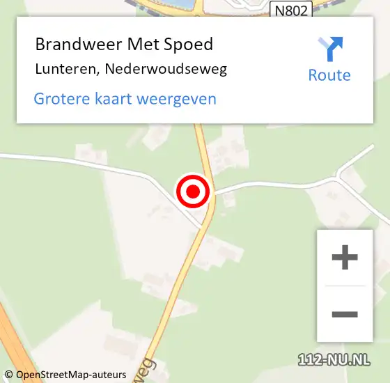 Locatie op kaart van de 112 melding: Brandweer Met Spoed Naar Lunteren, Nederwoudseweg op 20 december 2024 07:32