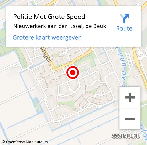 Locatie op kaart van de 112 melding: Politie Met Grote Spoed Naar Nieuwerkerk aan den IJssel, de Beuk op 20 december 2024 08:49