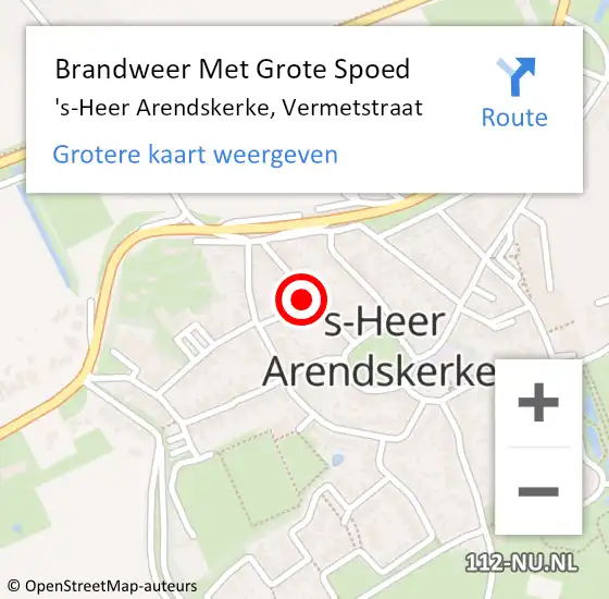 Locatie op kaart van de 112 melding: Brandweer Met Grote Spoed Naar 's-Heer Arendskerke, Vermetstraat op 20 december 2024 08:53