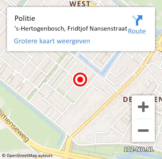 Locatie op kaart van de 112 melding: Politie 's-Hertogenbosch, Fridtjof Nansenstraat op 20 december 2024 08:56